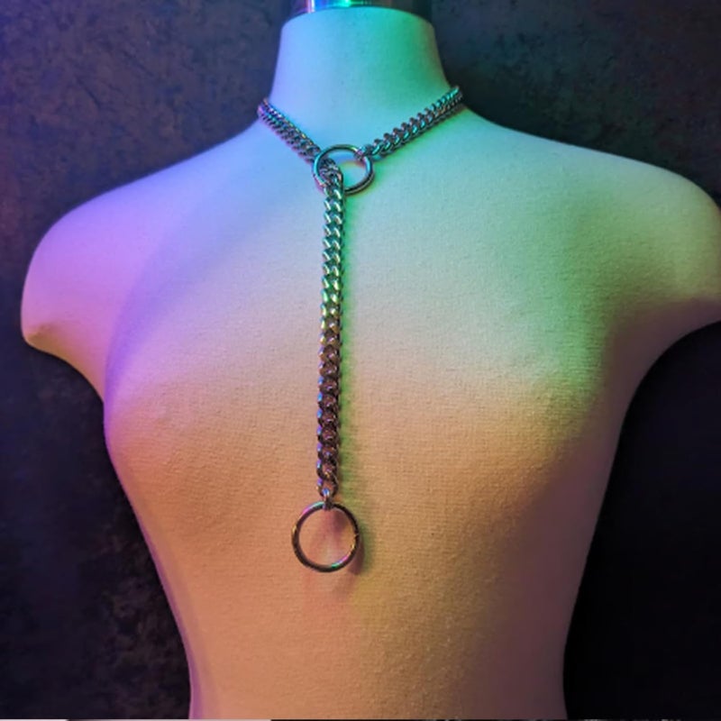 MIFYNN Heart O ring Slip Chain Necklaces for Women Stainless Steel Cuban Chain Bar Necklace Punk Rock Collar Necklace Handmade Adjustable Lariat Y Necklaces for Men - Image 4